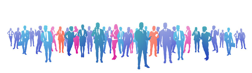 colourful success business people silhouette, group of diversity businessman and businesswoman successful team concept banner vector illustration