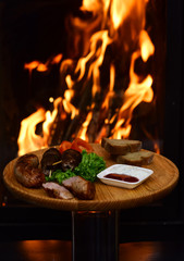 BBQ party with meat dishes roasted on grill. BBQ time. Better food better mood.