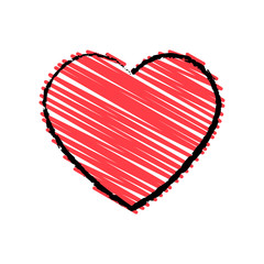Red shaded heart and black contour. Close-up. Isolated object on white background. Vector image.