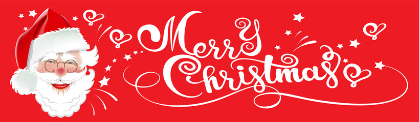 Merry Christmas, calligraphy text on red background, Santa Claus. Suitable for all Christmas and New Year holidays.