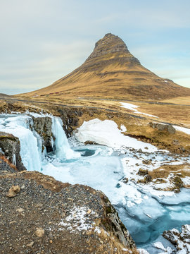 Winter freeze of Kirkjufell mountain, Iceland
