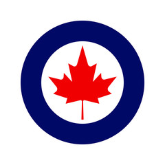 Royal Canadian Air Force or RCAF military roundel with large maple leaf in center.