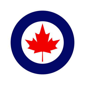 Royal Canadian Air Force or RCAF military roundel with large maple leaf in center.