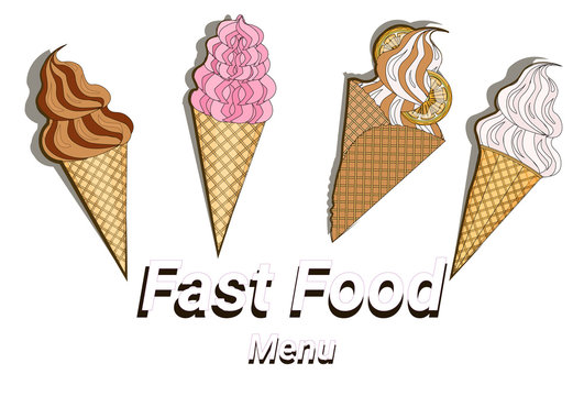 Ice cream colorful dessert fast food concept flat design vector illustration