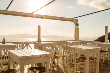 summer cafe at Oia, Santorini island, Greece