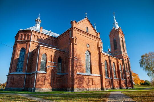 St. George Catholic Church in Zasliai, Kedainiai, Lithuania. Built in 1445-1460, the Gothicchurch was the first brick building in Kedainiai, and isone of the oldest churches in Lithuania.