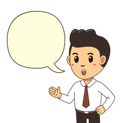 Vector cartoon businessman with white speech bubble for design.