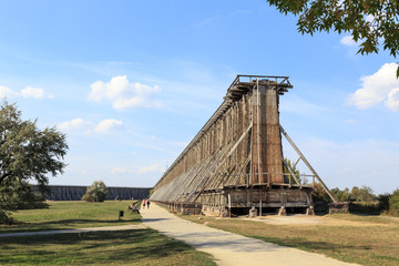 Graduation tower in Ciechocinek, Poland. It is a structure used in production of salt which removes water from a saline solution by evaporation, increasing its concentration of mineral salts
