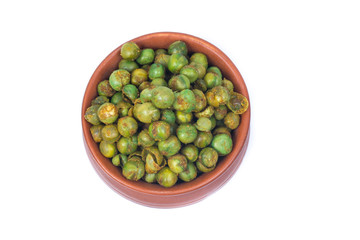 green spicy peas isolated on white background. 