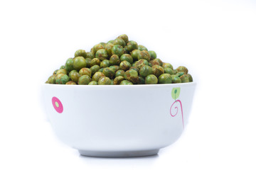 green spicy peas isolated on white background. 