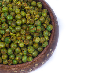 green spicy peas isolated on white background. 