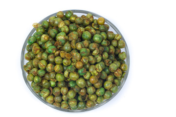 green spicy peas isolated on white background. 