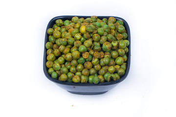 green spicy peas isolated on white background. 