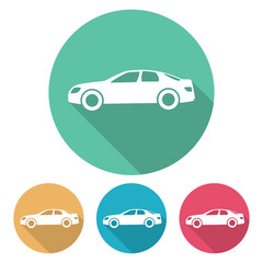 Set of four flat style cars in multi colored circles