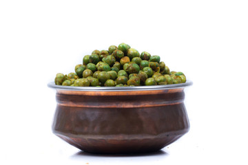 green spicy peas isolated on white background. 