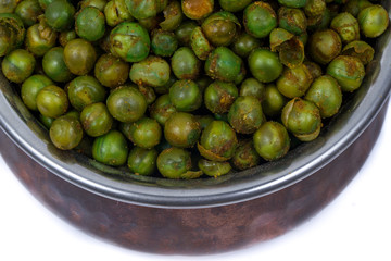 green spicy peas isolated on white background. 