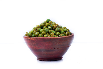 green spicy peas isolated on white background. 