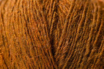 Brown wool thread macro texture material blur background