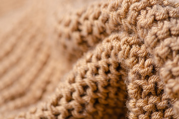 Large knit brown fabric texture textile macro blur background