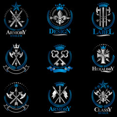 Vintage Weapon Emblems set. Heraldic Coat of Arms, vintage vector emblems collection.