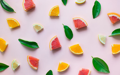 Top view of colorful organge fruit on pastel background.concepts ideas of fruit,vegetable.healthy eating