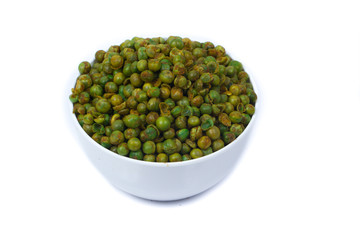 green spicy peas isolated on white background. 