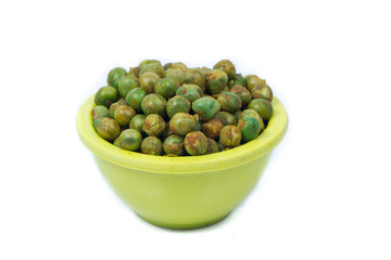 green spicy peas isolated on white background. 