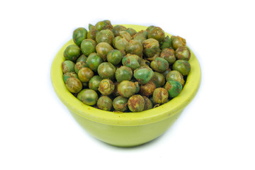 green spicy peas isolated on white background. 