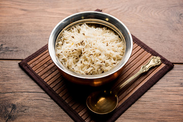 Cumin rice / Indian Jeera Rice in a bowl, selective focus