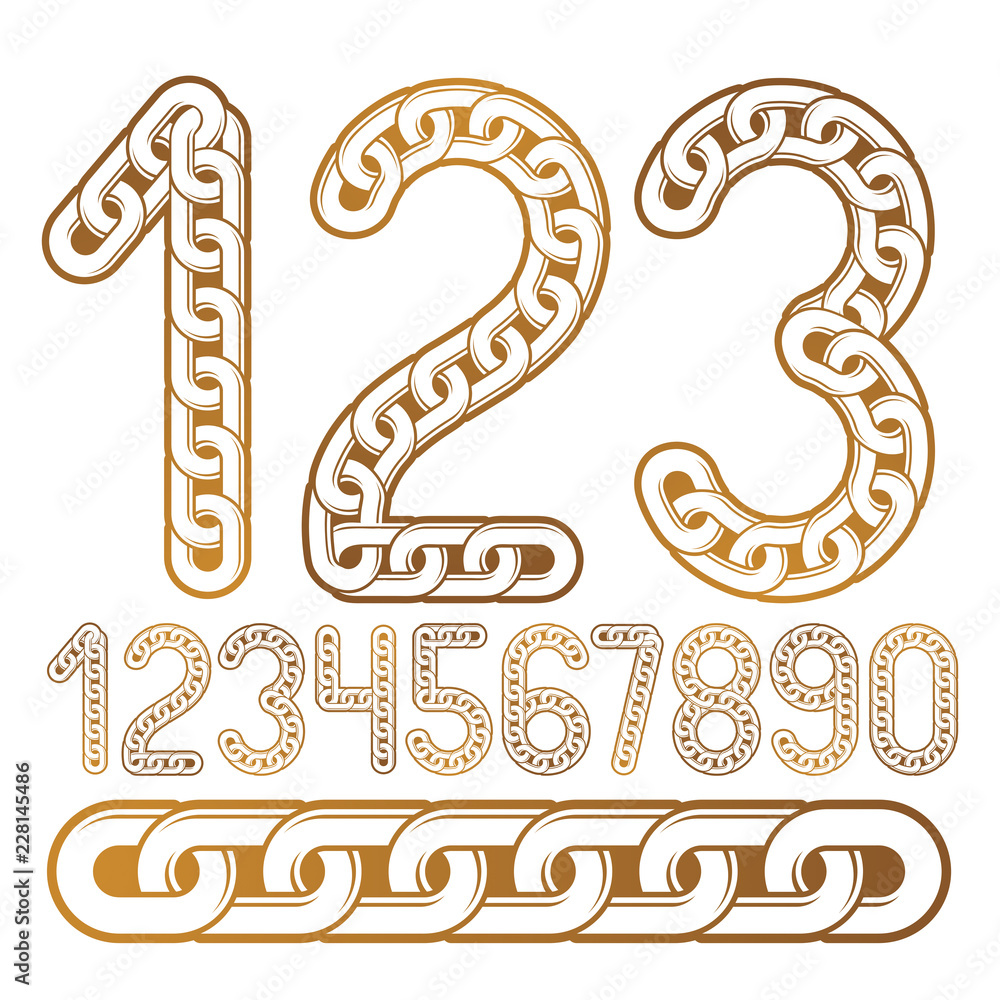 Poster trendy business numbers collection, vector numeration. created using connected chain link.