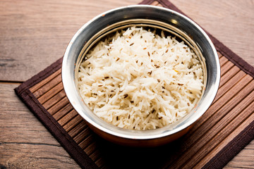 Cumin rice / Indian Jeera Rice in a bowl, selective focus