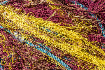 Close up view of fishing net. Fishing net background. Fishnet close up