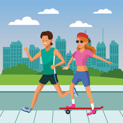 young city people cartoon