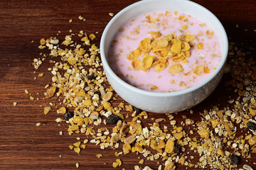 Bowl with cereals in yogurt