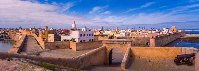 Afwasbaar Fotobehang Marokko Panorama Portugees fort van de stad El Jadida in casablanca-Settat, Marokko.