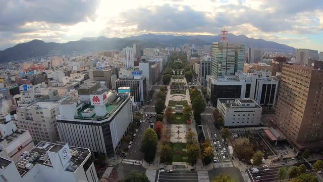 Odori Park and Mountains View from the top of Sapporo TV Tower.