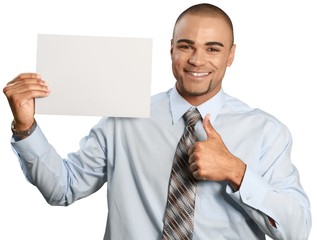 Businessman with Thumb Up and Sheet of Paper - Isolated