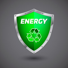 Steel shield icon blue recycle energy
