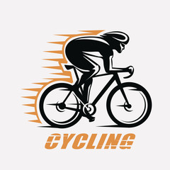 cycling race stylized symbol, outlined cyclist vector silhouette