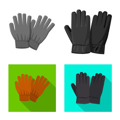 Isolated object of glove and winter logo. Collection of glove and equipment stock vector illustration.