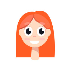Young girl with big black eyes, orange hair.