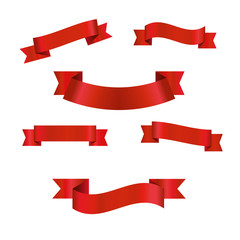 Red glossy ribbon vector banners set