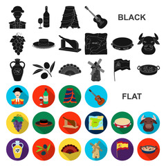 Spain country flat icons in set collection for design.Travel and attractions vector symbol stock web illustration.