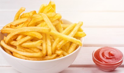Paper box with pile of appetizing french
