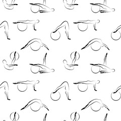 Pilates poses seamless vector pattern