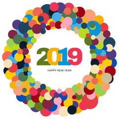 Ring of multicolored circles and inscription 2019