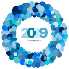 Ring of blue circles and the inscription 2019