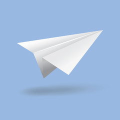 Origami paper airplane on blue background. Vector illustration. 