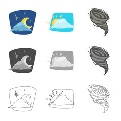 Vector illustration of weather and climate icon. Set of weather and cloud stock symbol for web.