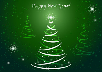 Christmas tree with lights on a dark background, shiny light, creative sparkling pattern. Vector illustration.